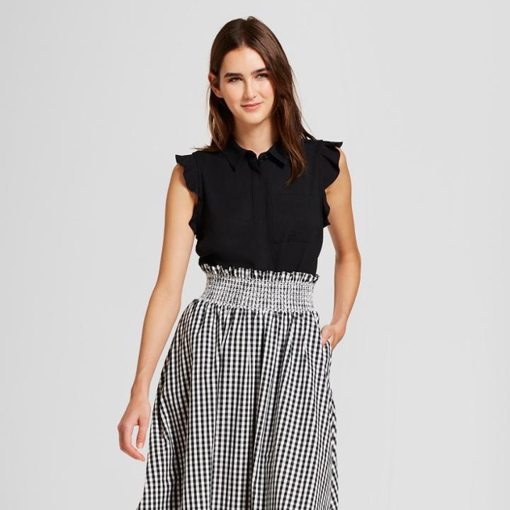Women's Sleeveless Ruffle Button-up Blouse- Who What Wear Black