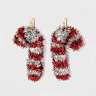 No Brand Holiday Novelty Candy Cane Tinsel Drop Statement Earrings - Red