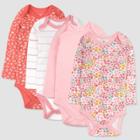 Honest Baby Girls' 4pk Organic Cotton Meadow Floral Long Sleeve Bodysuit - Pink/white Newborn