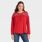 Women's Long Sleeve Embroidered Knit Top - Knox Rose Red