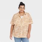 Women's Plus Size Short Sleeve Button-down Shirt - Ava & Viv Rust X, Red