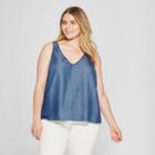 Women's Plus Size Denim Frayed Tank - Universal Thread Medium Wash