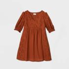 Women's Plus Size Elbow Sleeve Eyelet Dress - Universal Thread Brown 1x, Women's,