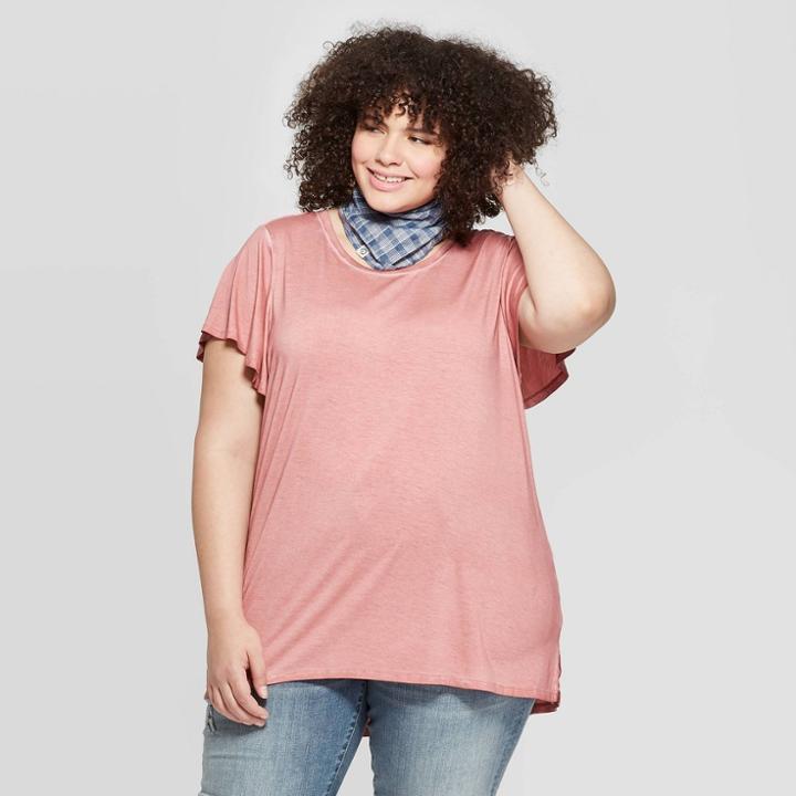 Women's Plus Size Short Sleeve Scoop Neck T-shirt - Universal Thread Rose