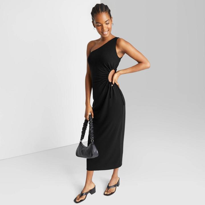 Women's Sleeveless One Shoulder Cut Out Dress - Wild Fable Black