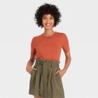 Women's Short Sleeve Ribbed T-shirt - A New Day Orange