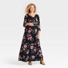 3/4 Sleeve Nursing Function Maternity Dress - Isabel Maternity By Ingrid & Isabel Black Floral Print