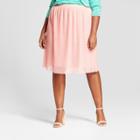 Women's Plus Size Textured Mesh Midi Skirt - Ava & Viv Blush X, Pink