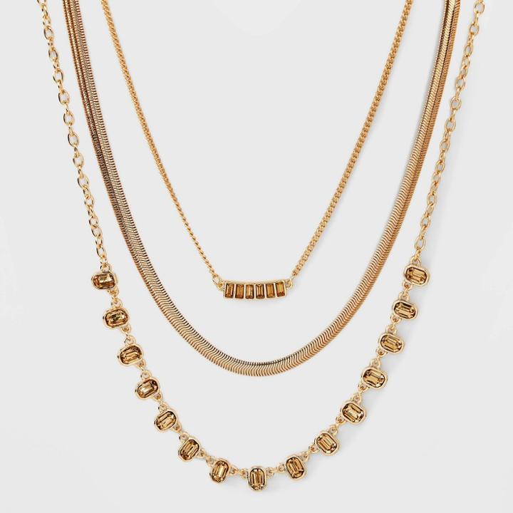 Multi-strand Crystal Statement Chain Necklace - A New Day Brown