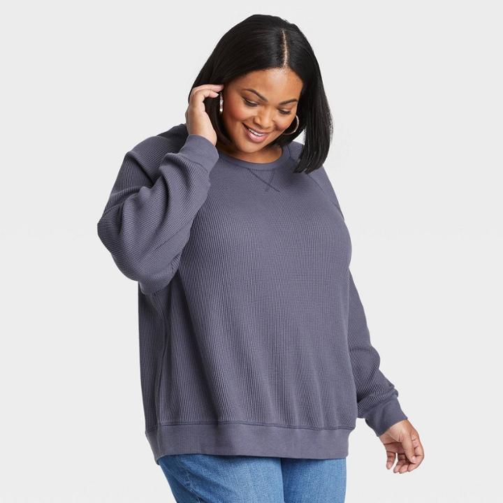 Women's Plus Size Long Sleeve Round Neck Thermal Pullover Shirts - Ava & Viv Gray X