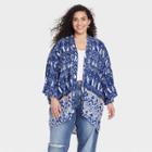 Women's Plus Size Duster Cardigan - Knox Rose Surfs Up Paisley X-1x, Blue Paisley