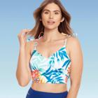 Women's Slimming Control Tie Shoulder Crop Bikini Top - Beach Betty By Miracle Brands White Tropical Print