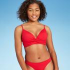 Shade & Shore Women's Lightly Lined Twist-front Ribbed Bikini Top - Shade &