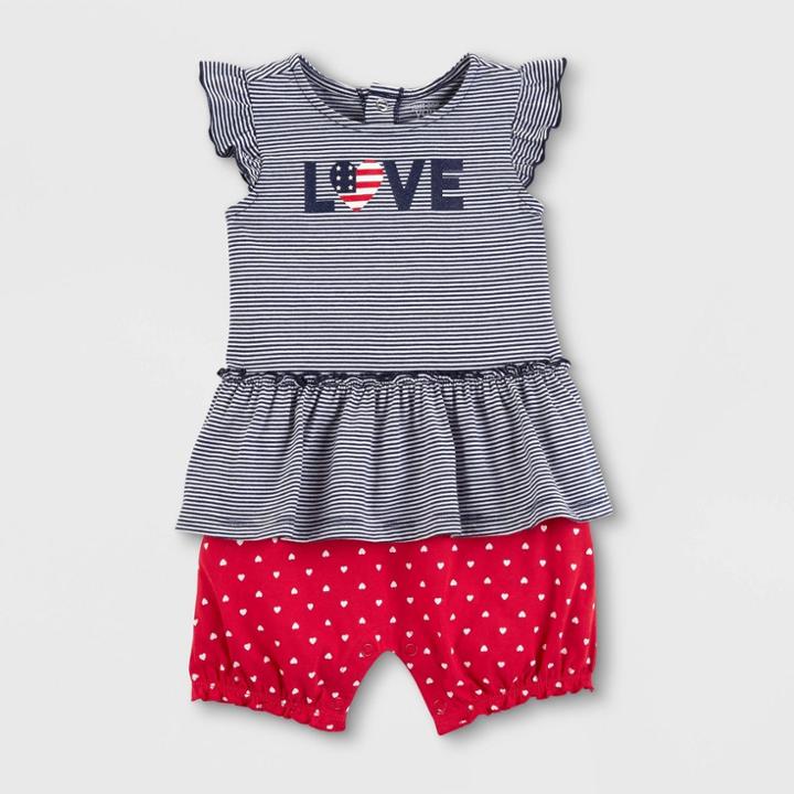 Baby Girls' Striped Dotted Romper - Just One You Made By Carter's Blue Newborn, Girl's