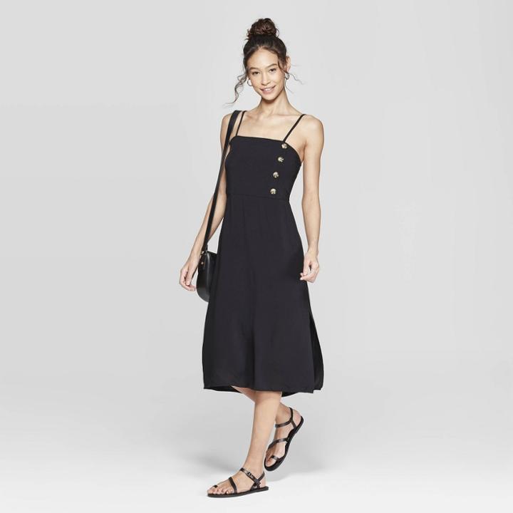 Women's Striped Strappy Side Button Top Midi Dress - Xhilaration Black