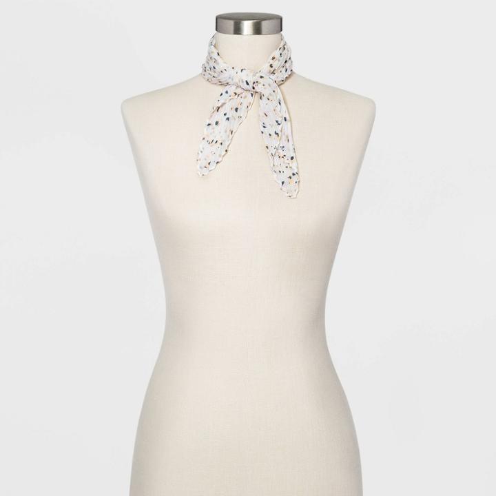 Women's Pleated Animal Print Chiffon Neckerchief - A New Day Cream One Size, Ivory