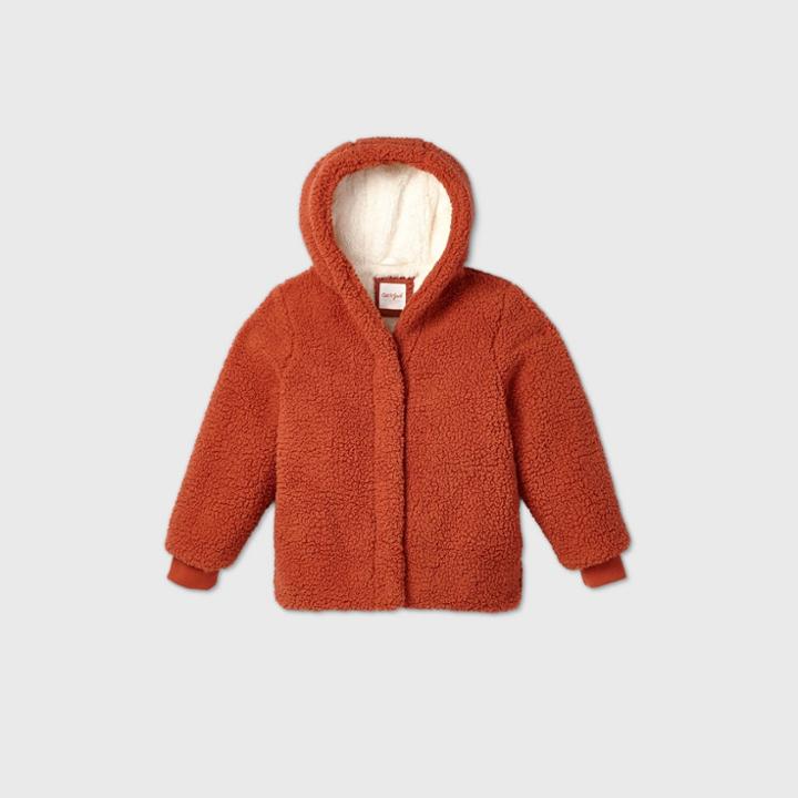 Girls' Cozy Hooded Sherpa Coat - Cat & Jack Orange