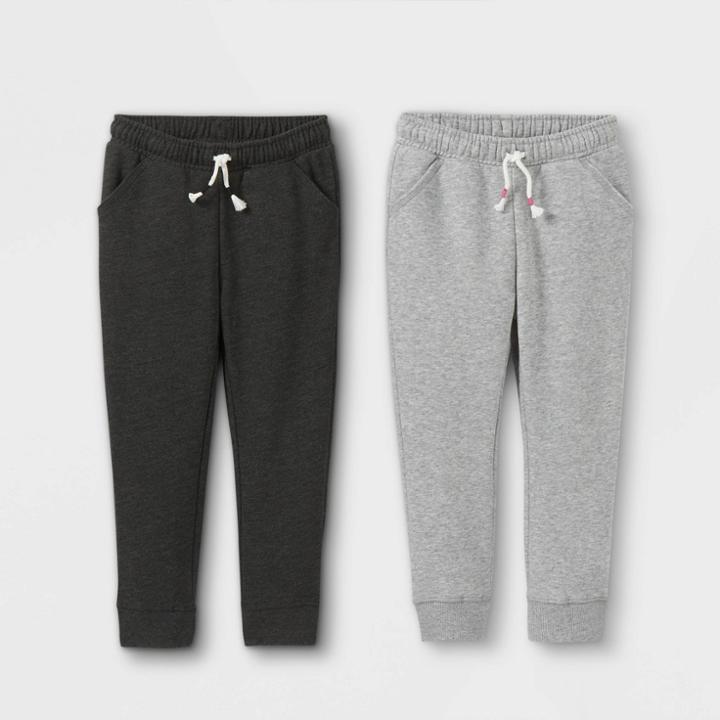 Toddler Girls' 2pk Fleece Jogger Pants - Cat & Jack Black/gray