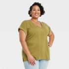 Women's Plus Size Short Sleeve Blouse - Ava & Viv Olive X, Green