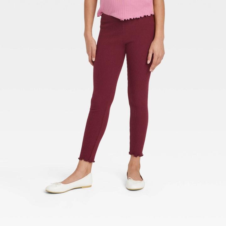 Girls' Cozy Rib Leggings - Cat & Jack Burgundy