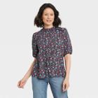 Women's Short Sleeve High Neck Blouse - Knox Rose Navy Floral