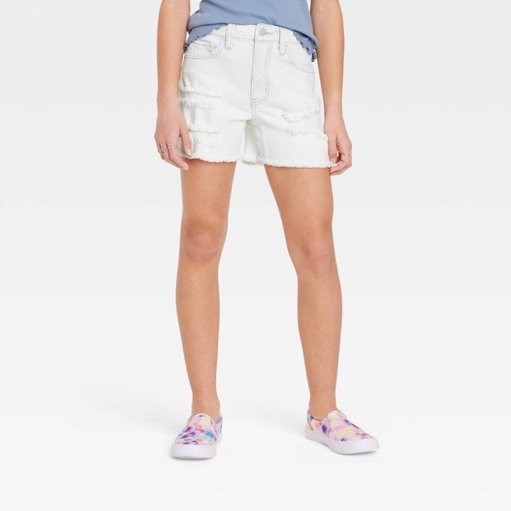 Girls' High-rise Midi Jean Shorts - Art Class Light Wash