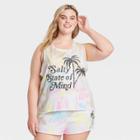 Grayson Threads Women's Plus Size Salty State Of Mind Graphic Tank Top - White Tie-dye
