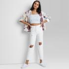 Women's Super-high Rise Distressed Straight Jeans - Wild Fable White