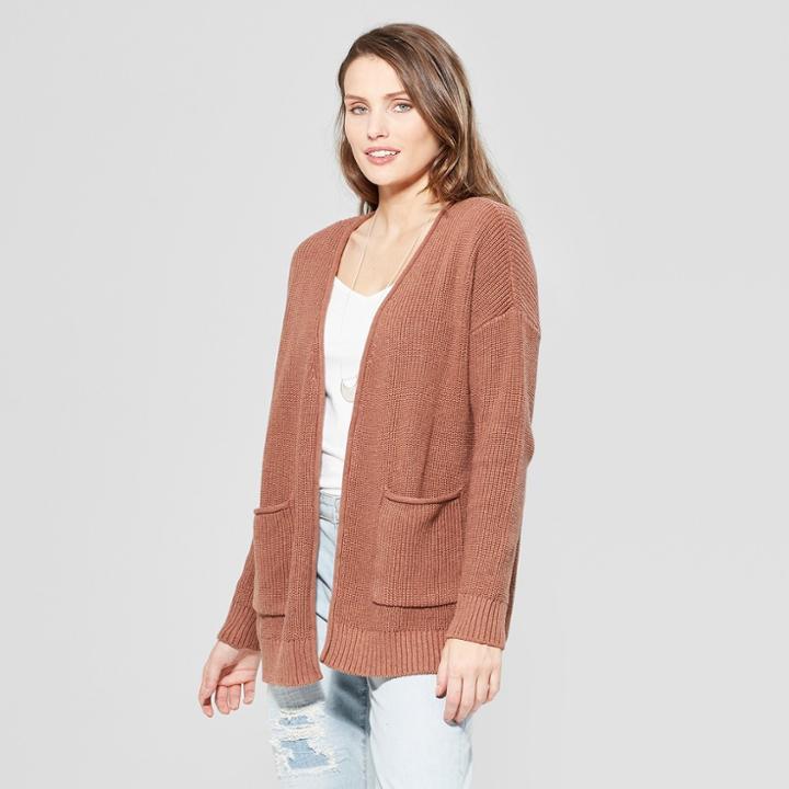 Women's Long Sleeve Cardigan Open Layering - Universal Thread Brown