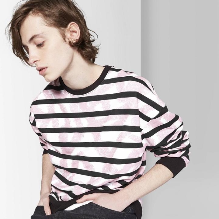 Men's Striped Long Sleeve French Terry Pullover Sweatshirt - Original Use Sugar N'
