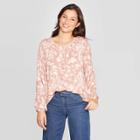 Women's Floral Print Long Sleeve Scoop Neck Blouse - Knox Rose Pink Xs, Women's, Brown