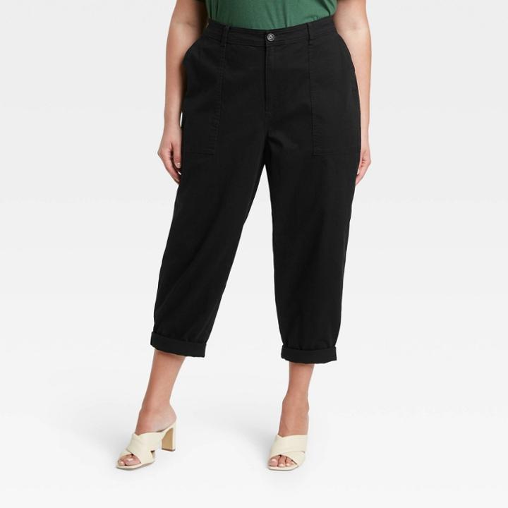 Women's Plus Size High-rise Utility Ankle Pants - A New Day Black