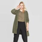 Women's Plus Size Long Sleeve Textured Cardigan - Ava & Viv Olive Heather X, Green