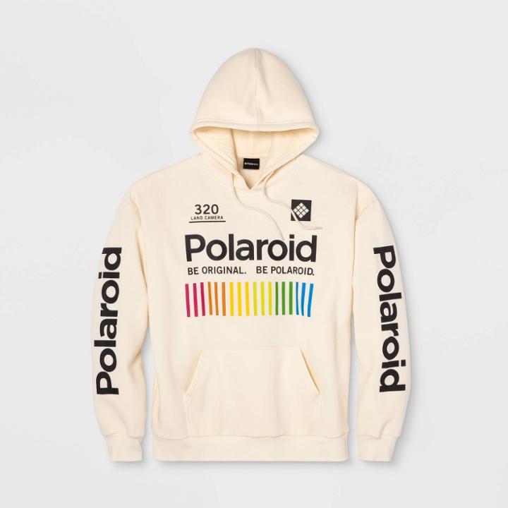 Men's Polaroid Hooded Fleece Sweatshirt - Cream S, Men's, Size: