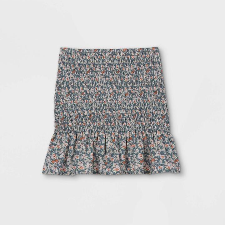 Girls' Smocked Ruffle Bottom A-line Skirt - Art Class Gray