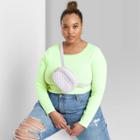 Women's Plus Size Long Sleeve Crewneck Lace Trim T-shirt - Wild Fable Green 1x, Women's,