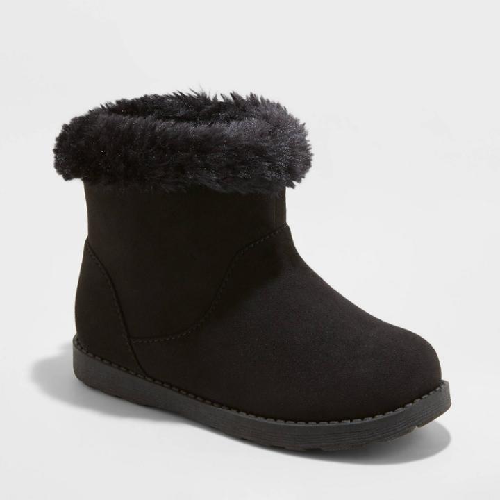 Toddler Girls' Alani Faux Fur Shearling Boots - Cat & Jack Black