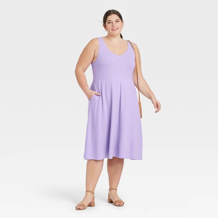 Women's Plus Size Sleeveless Rib Knit Ballet Dress - A New Day Purple