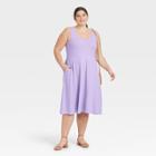 Women's Plus Size Sleeveless Rib Knit Ballet Dress - A New Day Purple