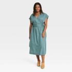 Women's Plus Size Short Sleeve Wrap Dress - Universal Thread Teal Blue
