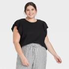 Women's Plus Size Ruffle Short Sleeve Linen Top - A New Day Black