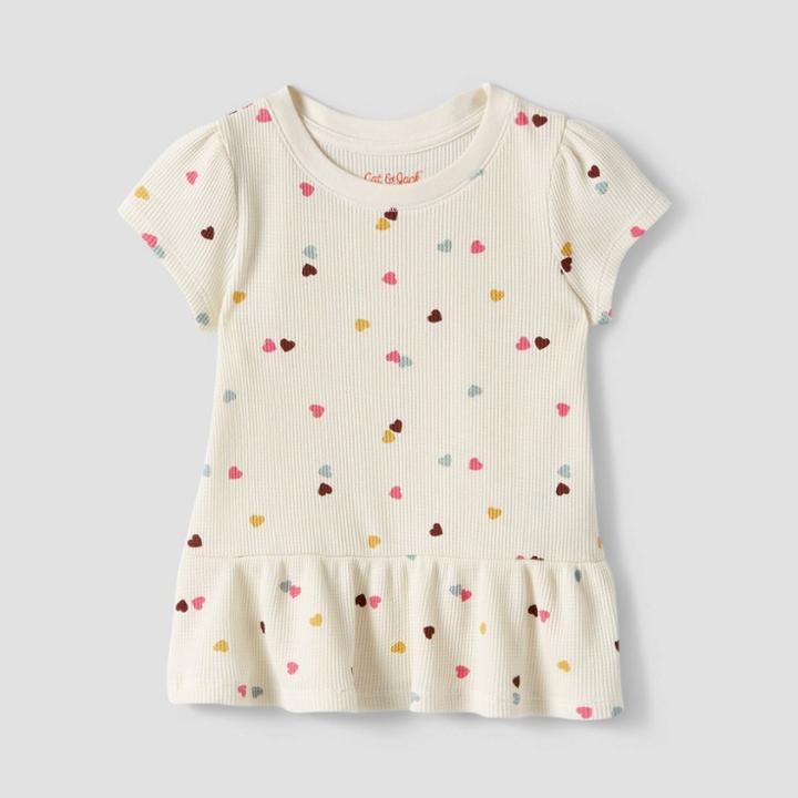 Toddler Girls' Heart Waffle Short Sleeve Top - Cat & Jack Cream