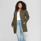 Women's Plus Size Textured Cardigan - Ava & Viv Olive (green) Heather