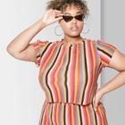 Women's Striped Plus Size Short Sleeve Pleated Knit Top - Wild Fable Yellow