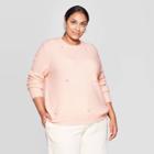 Women's Plus Size Long Sleeve Embellished Crewneck Pullover Sweater - Who What Wear Peach 1x, Women's, Size: