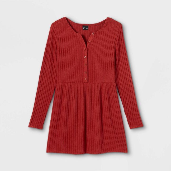 Girls' Cozy Henley Dress - Art Class Dark Orange