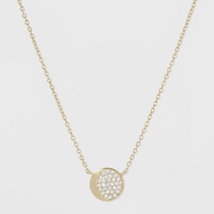 Target Sterling Silver Half Moon Pave Cubic Zirconia Necklace - Gold, Girl's