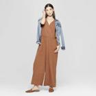 Women's Short Sleeve V-neck Wide Leg Jumpsuit - Universal Thread Brown