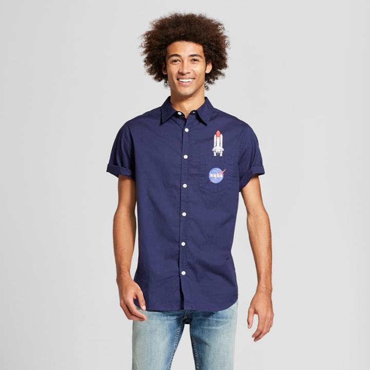 Target Men's Nasa Space Shuttle Short Sleeve Button-down Shirt - Navy