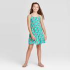Girls' Floral Print Knit Dress - Cat & Jack Teal Xs, Girl's, Green